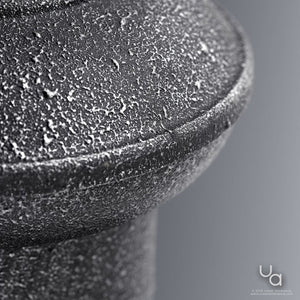 A unique outdoor lamp by Urban Ambiance, with a close up image of a UHP1024 Industrial Chic Wall Light featuring water droplets.