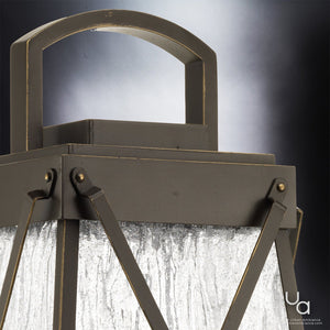 A UHP1056 English Tudor Outdoor Post/Pier Light with a metal frame and frosted glass, from the Olde Bronze Saint Paul Collection by Urban Ambiance - beautiful and unique