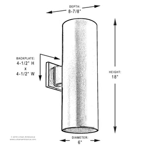 A drawing showing the dimensions of a gorgeous Urban Ambiance UHP1064 Contemporary Outdoor Wall Light, 18