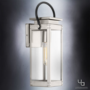 A gorgeous UHP1130 Modern Farmhouse Outdoor Wall Light with a clear glass shade made by Urban Ambiance.