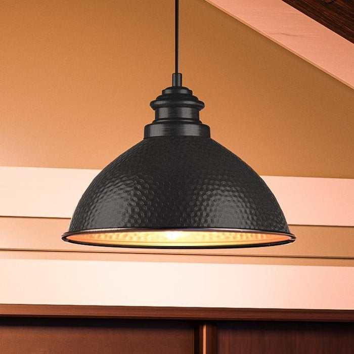 UHP1171 Hammered Outdoor Pendant Light, 8" x 12", Midnight Black Finish, Firenze Collection