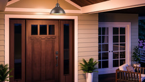 A Beautiful Urban Ambiance front porch with a UHP1172 Hammered Outdoor Pendant Light, 8