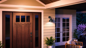 A rendering of a front porch with the Urban Ambiance UHP1174 Hammered Outdoor Wall Light, 9-3/4