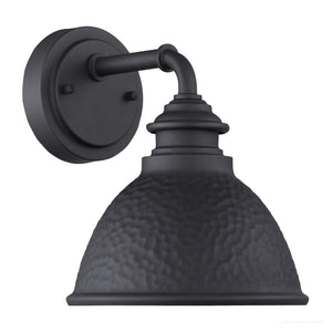 An UHP1174 Hammered Outdoor Wall Light with a midnight black finish.