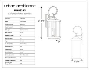 Urban ambience - UHP1193 Colonial Outdoor Wall Light, 21-3/4