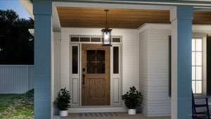 A luxury rendering of a front porch with the UHP1231 Colonial Outdoor Pendant Light, 21