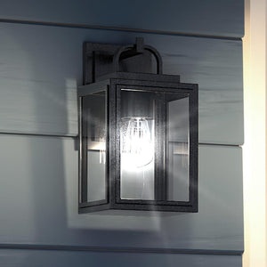 A unique and gorgeous UHP1243 Modern Outdoor Wall Light, 13.625"H x 7.125"W, Midnight Black Finish, Macon Collection by Urban Ambiance on the