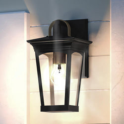 A unique and luxurious UHP1262 Cosmopolitan Outdoor Wall Light, 14.25"H x 7.5"W, Midnight Black Finish, Asheville Collection by Urban Ambiance with