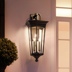 A beautiful Cosmopolitan outdoor wall lamp by Urban Ambiance on the side of a house.