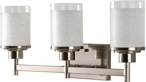 Three unique UHP2012 Contemporary Bathroom Vanity lighting fixtures with frosted glass shades.