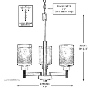 A diagram showing the dimensions of a UHP2016 Contemporary Chandelier, 19.625