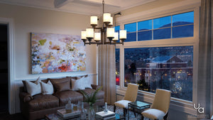 A unique living room with a UHP2022 Contemporary Chandelier, 28.5
