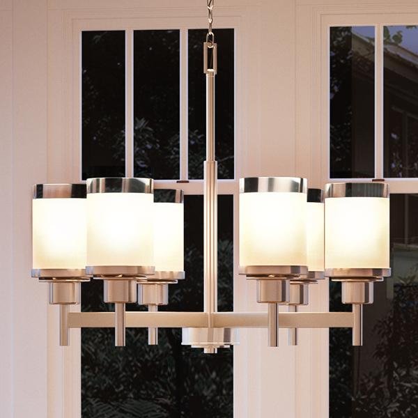 UHP2023 Contemporary Chandelier, 19.75"H x 25"W, Brushed Nickel Finish, Cupertino Collection