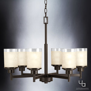 A beautiful UHP2024 Contemporary Chandelier with frosted glass shades from Urban Ambiance.