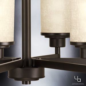 A beautiful lighting fixture - the UHP2024 Contemporary Chandelier from Urban Ambiance, featuring a white shade and Olde Bronze finish.