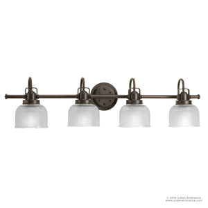 Four gorgeous UHP2047 Industrial Chic bath fixtures with clear glass shades, 8-3/4