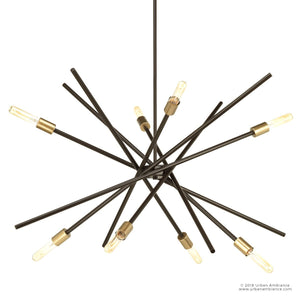 Illuminate your space with the UHP2070 Modern Industrial Chandelier from Urban Ambiance’s Miami Collection. Featuring intersecting black rods and exposed bulbs in a striking Olde Bronze finish, this 19-5/8″ high by 42-3/8″ wide fixture offers a timeless modern vintage look—perfect for those seeking stylish industrial lighting.