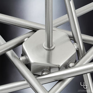 A close up of a luxury, modern industrial chandelier from the Miami Collection by Urban Ambiance.