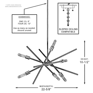 A unique diagram showing the dimensions of the UHP2073 Modern Industrial Chandelier, 10-1/2