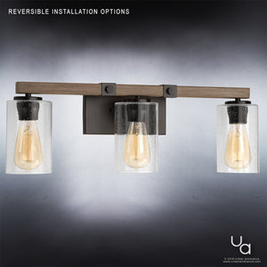 An Urban Ambiance bathroom lighting fixture with three beautiful glass bulbs: The UHP2081 Vintage Bath Fixture, 8
