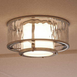 An UHP2095 Art Deco Deco Ceiling Fixture, 7.375"H x 15"W, Brushed Nickel Finish, Chesapeake Collection by Urban Ambiance with a unique glass shade