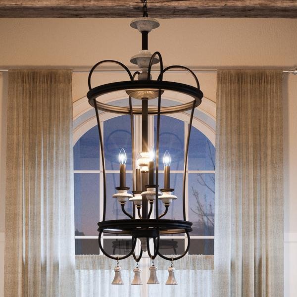 UHP2103 French Rustic Chandelier, 42.125"H x 18.75"W, Ancient Bronze Finish, Alicante Collection