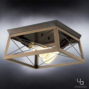 An Urban Ambiance UHP2120 Industrial Chic Flush-Mount Ceiling Lamp with two beautiful bulbs.