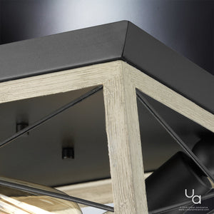 Close-up of the UHP2121 Luxe Industrial Flush-Mount Ceiling Fixture from Urban Ambiance’s Berkeley Collection, featuring a charcoal finish and detailed construction in its modern rustic design.