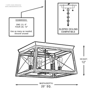 A beautiful drawing showing the dimensions of an Urban Ambiance UHP2122 Industrial Chic Chandelier.