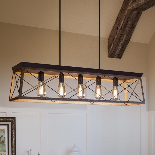 UHP2126 Industrial Chic Linear Chandelier, 9"H x 38"W, Olde Bronze Finish, Berkeley Collection
