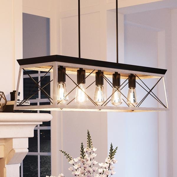 UHP2127 Industrial Chic Linear Chandelier, 9"H x 38"W, Charcoal Finish, Berkeley Collection