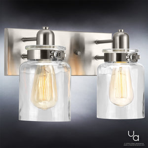 An Urban Ambiance bathroom lighting fixture with two UHP2140 Modern Farmhouse Bath Fixtures, providing a gorgeous and luxurious ambiance.