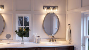 A beautiful bathroom with two UHP2142 Modern Farmhouse Bath Fixtures and two mirrors.