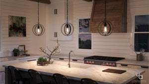 A gorgeous kitchen with a large island and UHP2214 Vintage Pendant lights from the Urban Ambiance Anchorage Collection.