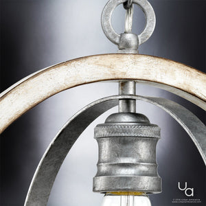 Close-up of the Urban Ambiance UHP2215 Vintage Pendant from the Anchorage Collection, featuring a galvanized steel finish and showcasing the bulb socket and part of the 14″H x 12″W frame against a gray gradient background.