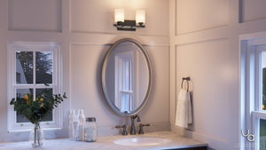 A bathroom with a unique and beautiful UHP2230 Mid-Century Modern Modern Bathroom Vanity Light, 7.875