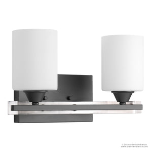 An UHP2230 Mid-Century Modern Modern Bathroom Vanity Lighting Fixture with two white glass shades, 7.875
