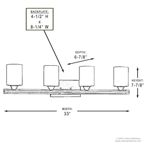 A diagram showing the dimensions of a beautiful UHP2232 Mid-Century Modern Modern Bathroom Vanity Light, 7.875