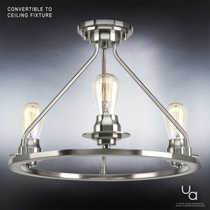 Three beautiful UHP2240 Industrial Chic Ceiling Fixtures in a brushed nickel finish from the Nashville Collection by Urban Ambiance.