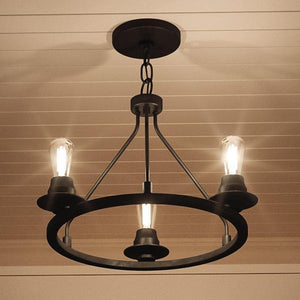 A beautiful and unique UHP2241 Industrial Chic Ceiling Fixture, 15"H x 19-7/8"W, Charcoal Finish from the Nashville Collection by Urban Ambiance with three lights hanging