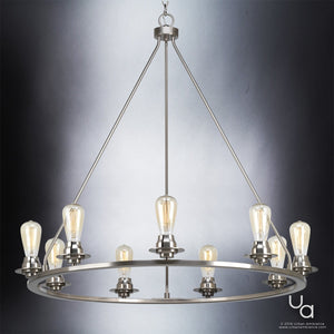A unique and gorgeous UHP2244 Industrial Chic Chandelier with a Brushed Nickel finish, Nashville Collection by Urban Ambiance.