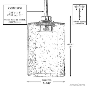 A diagram of the dimensions for the unique UHP2260 Contemporary Pendant Light, Polished Chrome Finish, Memphis Collection by Urban Ambiance.