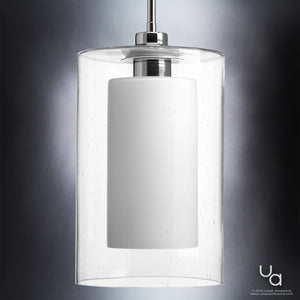 A beautiful Contemporary Pendant Light with a clear glass shade.