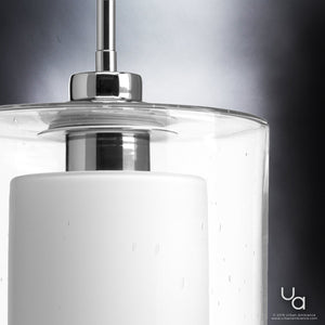 A unique pendant light with a white shade from Urban Ambiance.