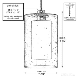 A beautiful diagram showing the dimensions of the unique Urban Ambiance UHP2262 Contemporary Pendant Light.
