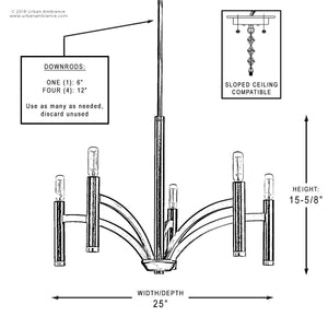 A diagram showing the dimensions of a beautiful lighting fixture, UHP2274 Modern Chandelier, 15-5/8
