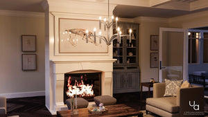A luxury living room with a unique lighting fixture: the UHP2276 Modern Modern Chandelier from the Bradford Collection by Urban Ambiance.