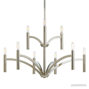 A unique UHP2276 Modern Chandelier from Urban Ambiance with six beautiful lights and a chrome finish.