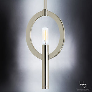 A UHP2278 Modern Pendant, with a circular shape and a Polished Nickel Finish, from the Bradford Collection, offers a beautiful urban ambiance.