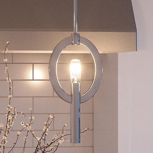 An Urban Ambiance UHP2278 Modern Pendant, 12-1/4"H x 6-1/2"W, in Polished Nickel Finish and part of the Bradford Collection, hanging